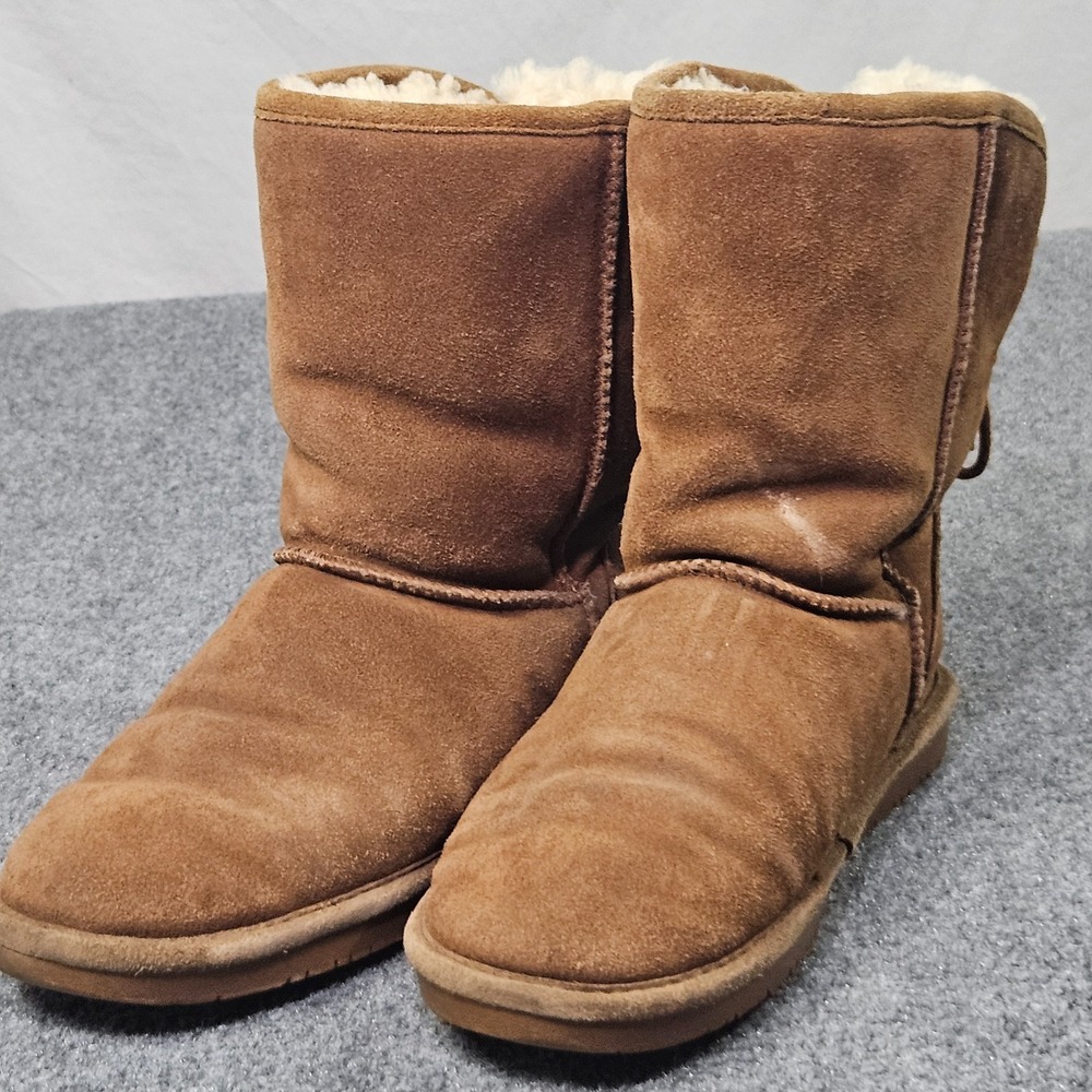 Bearpaw Suede Boots Womens 8 Brown Back Lace Suede Faux Fur Mid Calf Elizabeth